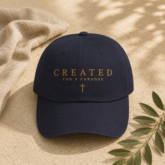 Created for a Purpose Embroidered Dad Cap in Navy | Christian Baseball Hat | BEE Grace-full