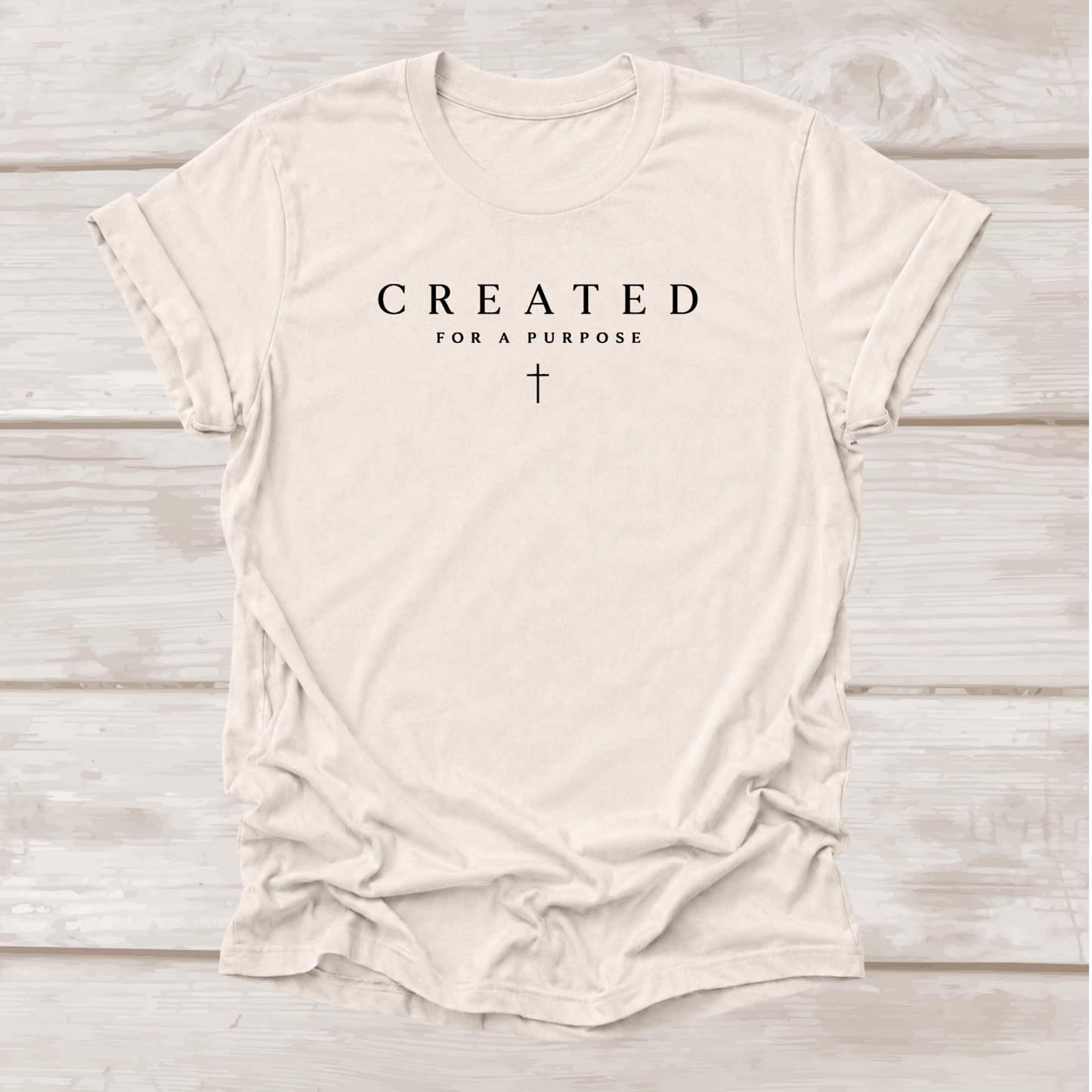 Created for a Purpose Christian T-Shirt in Heather Dust | Cross Graphic | BEE Grace-full