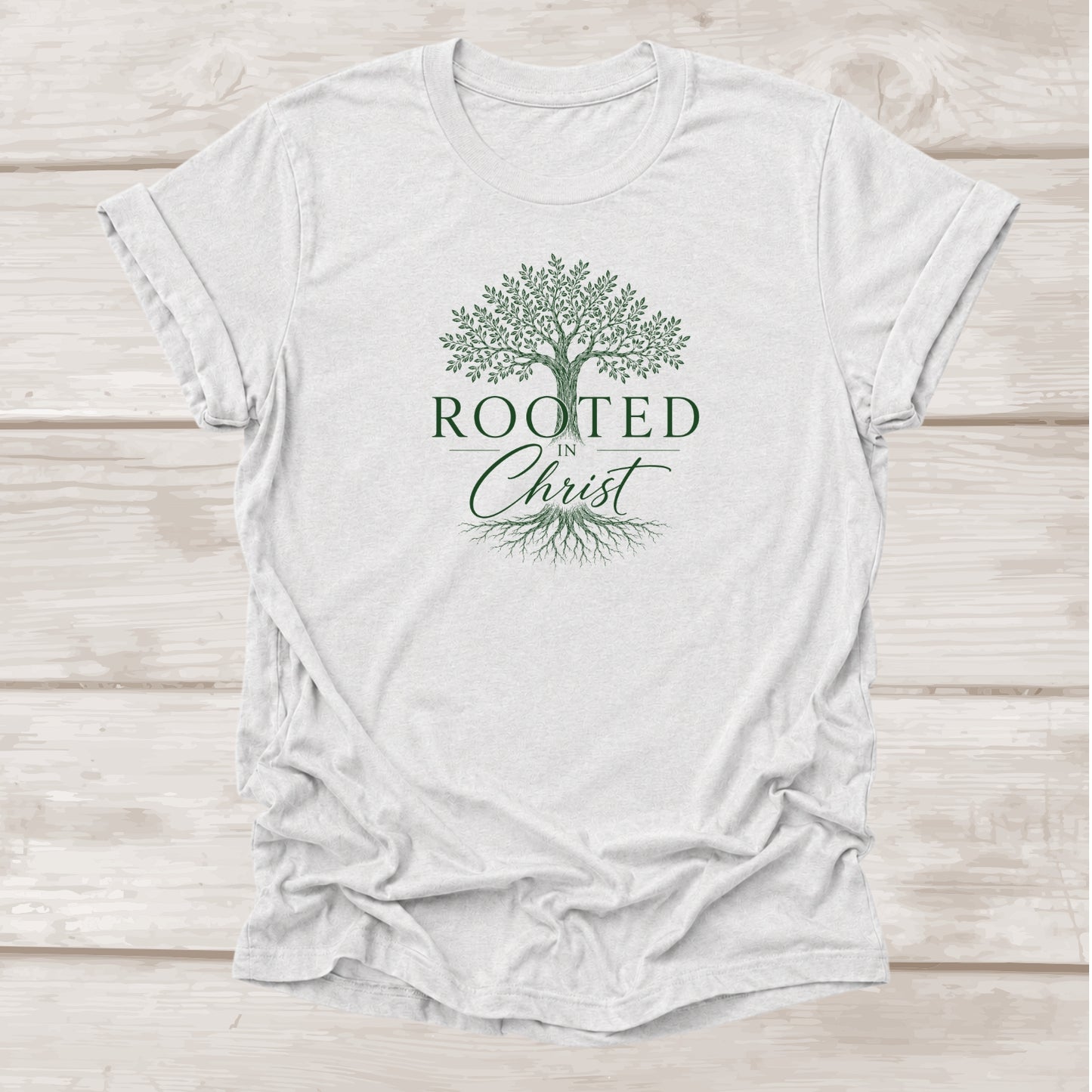 Rooted in Christ β Ash Christian Graphic Tee with Tree Design | BEE Grace-full
