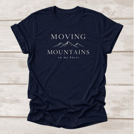 Moving Mountains on my knees Christian t-shirt in navy – BEE Grace-full