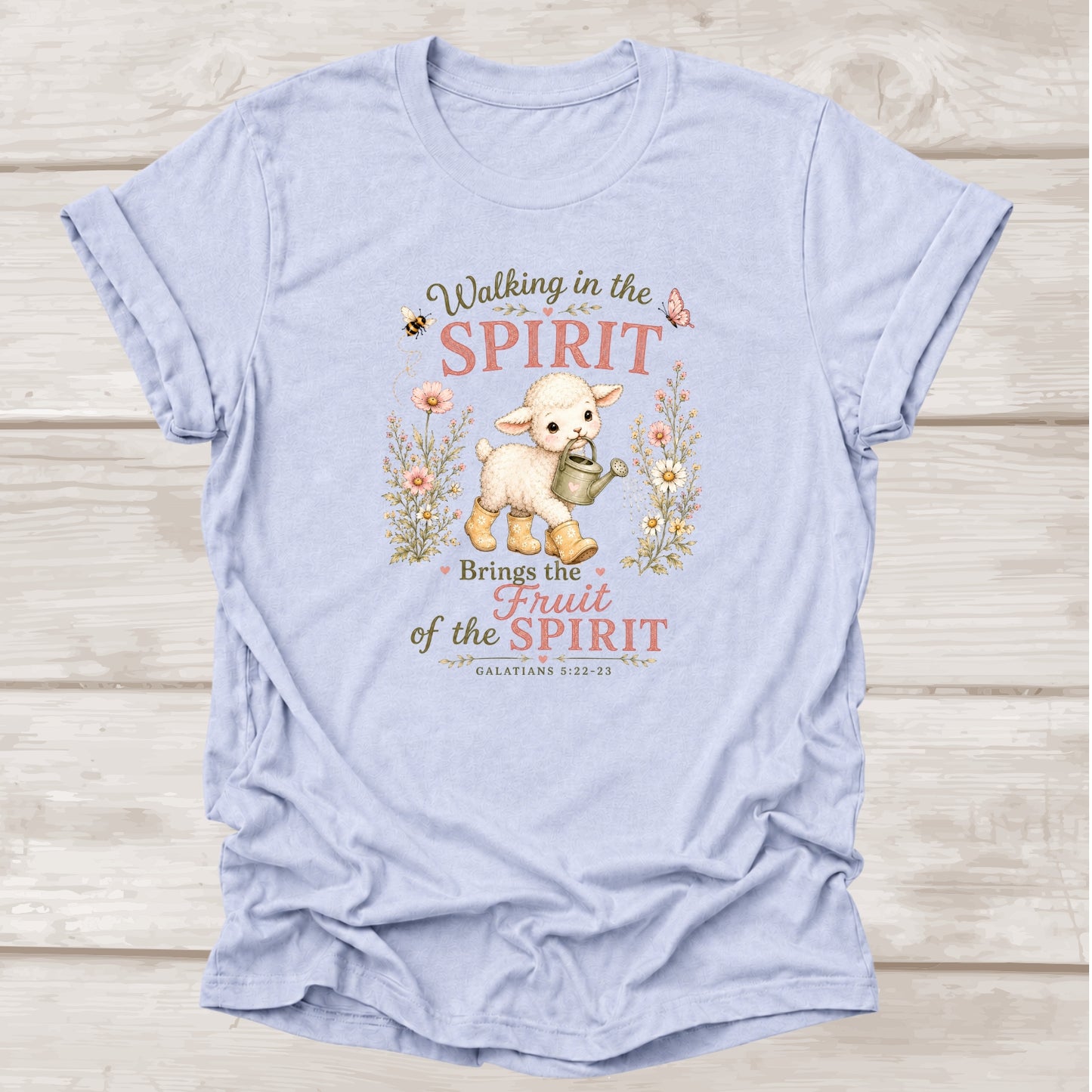 Walking in the Spirit Fruit of the Spirit Galatians 5:22-23 faith t-shirt in heather prism blue β BEE Grace-full