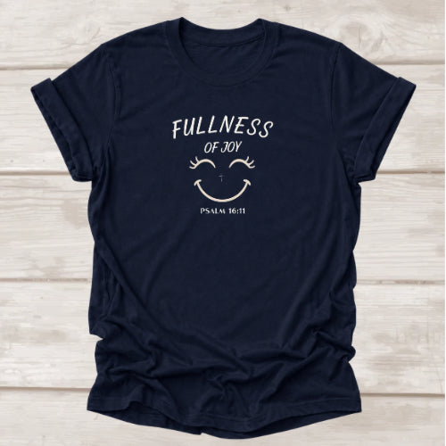 Fullness of Joy Psalm 16:11 Christian
t-shirt in Navy — faith tee by BEE Grace-full