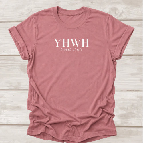 YHWH Breath of Life Christian t-shirt in mauve, Genesis 2:7 faith tee by BEE Grace-full