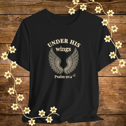 "Black Under His Wings Christian Shirt – Psalm 91:4 Bible Scripture Tee."