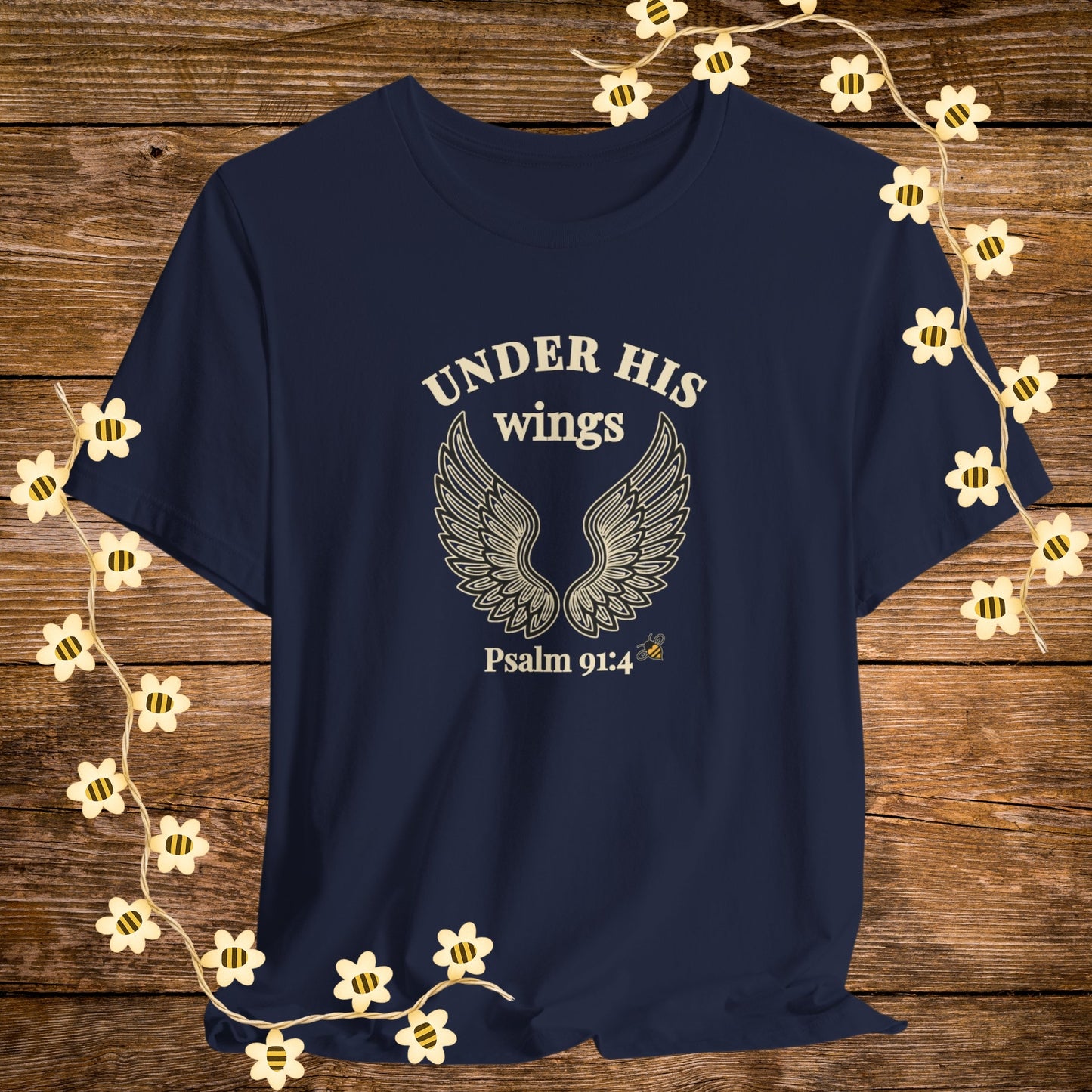 "Navy Under His Wings Christian Shirt – Psalm 91:4 Bible Scripture Tee."