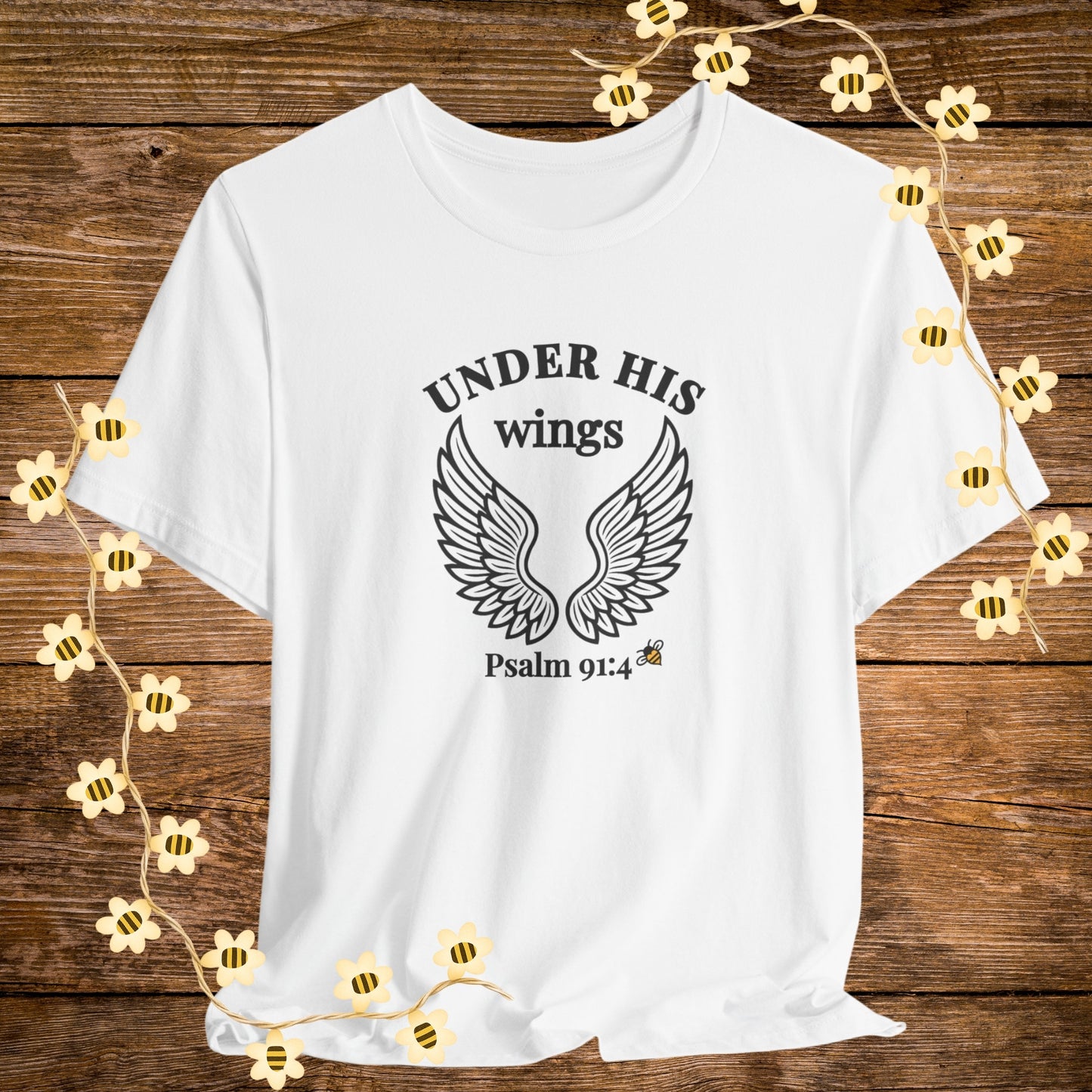 "White Under His Wings Christian Shirt – Psalm 91:4 Bible Scripture Tee."