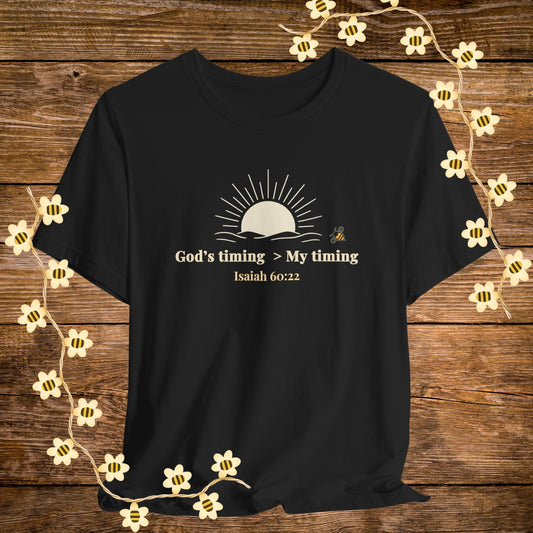 "Black God's Timing > My Timing Christian Shirt – Isaiah 60:22 Bible Scripture Tee."