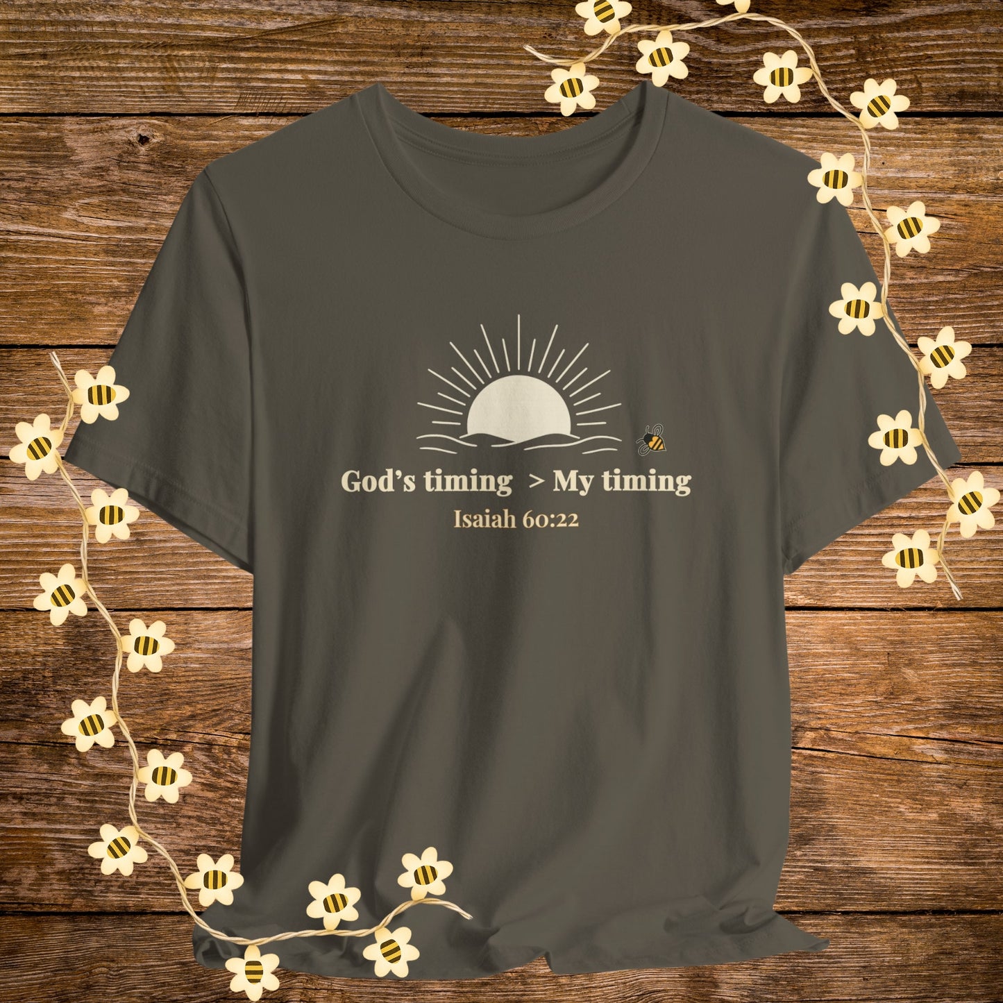 "Army God's Timing > My Timing Christian Shirt – Isaiah 60:22 Bible Scripture Tee."