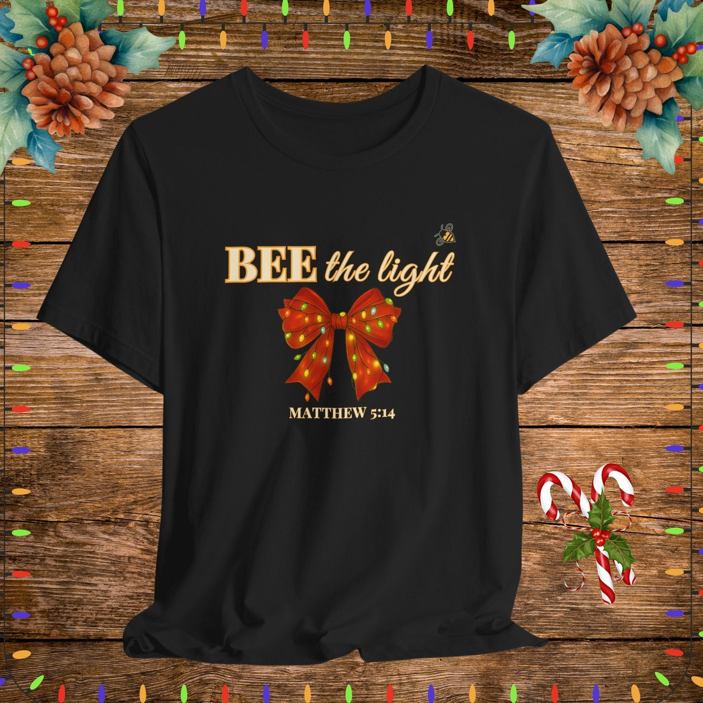 "Black BEE the light Christian Shirt – Matthew 5:14 Bible Scripture Tee."