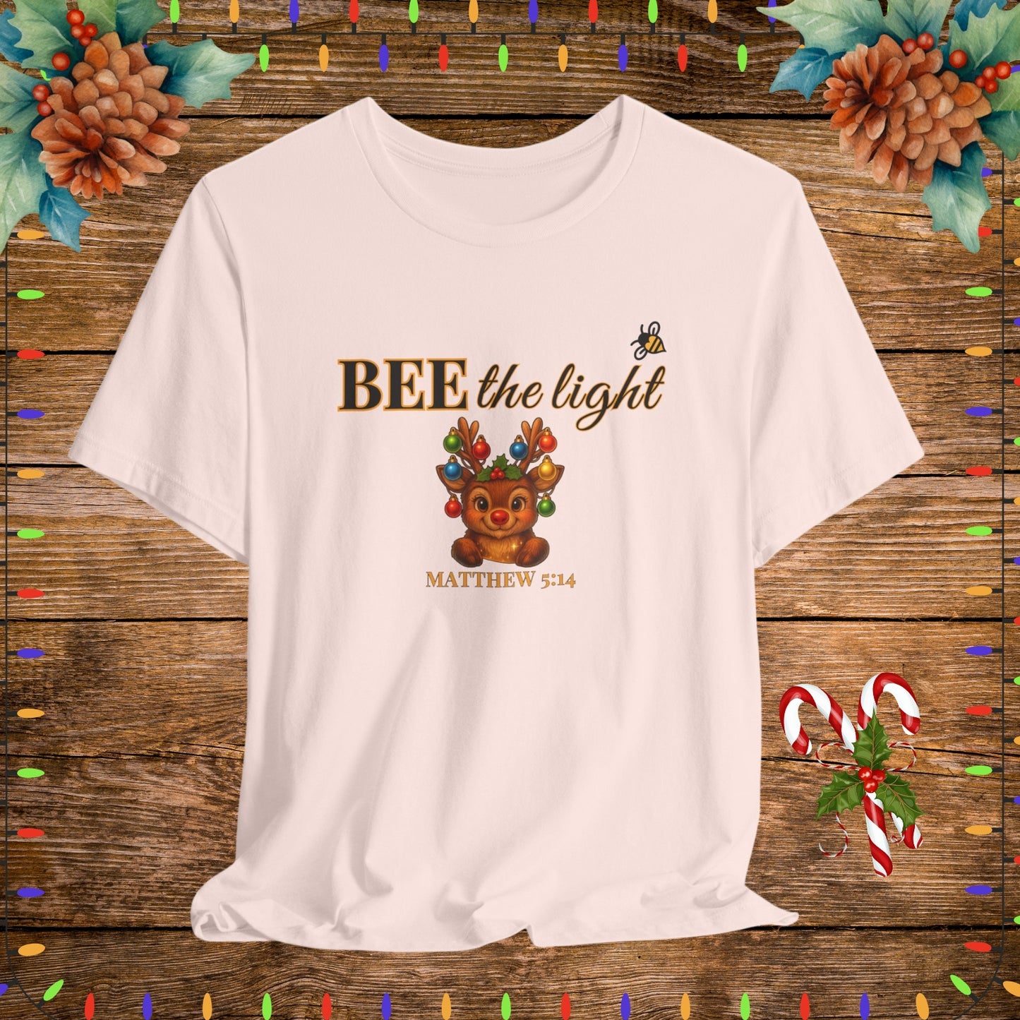 "Soft Pink BEE the light Christian Shirt – Matthew 5:14 Bible Scripture Tee."