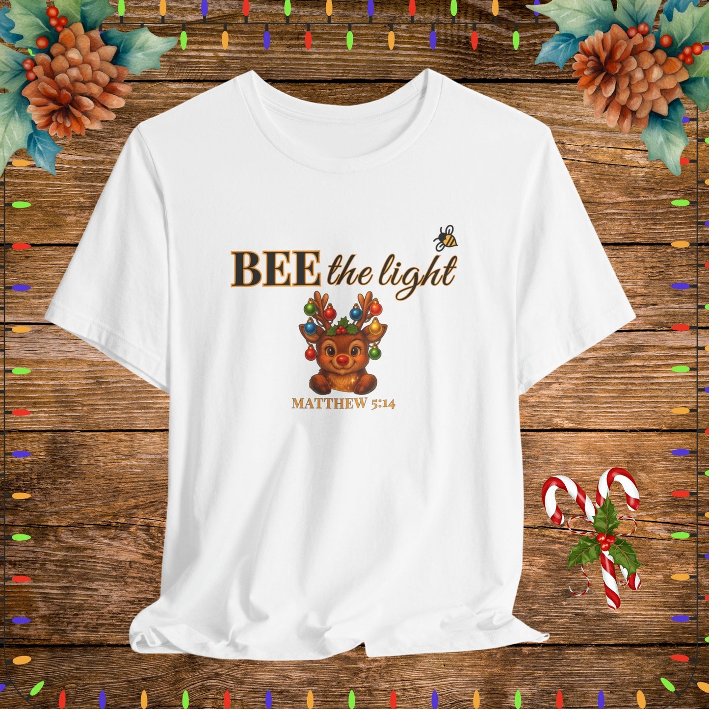 "White BEE the light Christian Shirt – Matthew 5:14 Bible Scripture Tee."