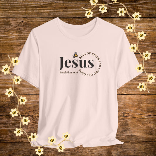 "Soft  Pink Jesus – King of Kings Christian Shirt – Revelation 19:16 Bible Scripture Tee."