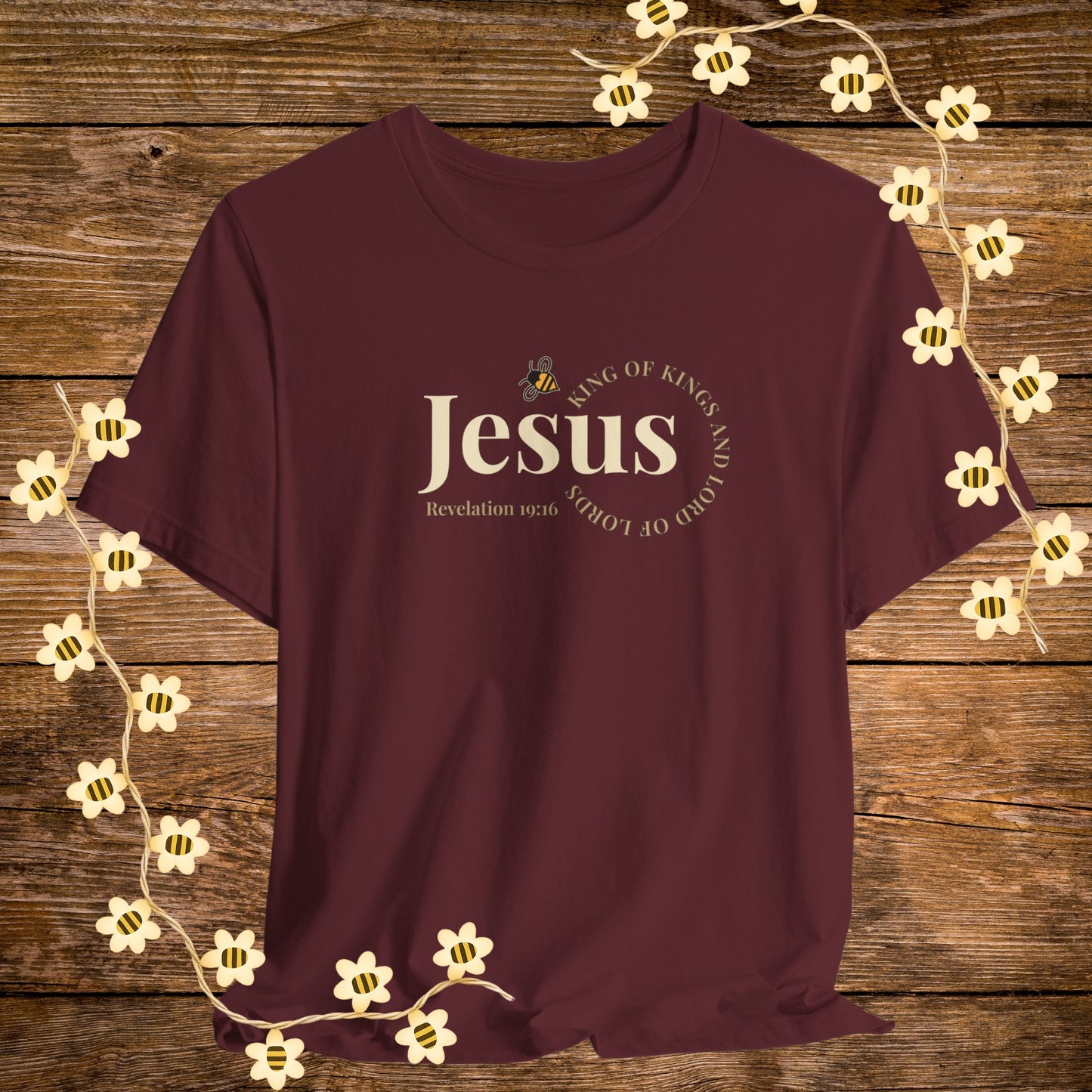 "Maroon Jesus – King of Kings Christian Shirt – Revelation 19:16 Bible Scripture Tee."