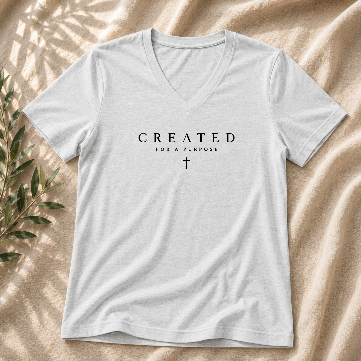 Created for a Purpose Christian V-Neck T-Shirt in Ash | Ephesians 2:10 | BEE Grace-full