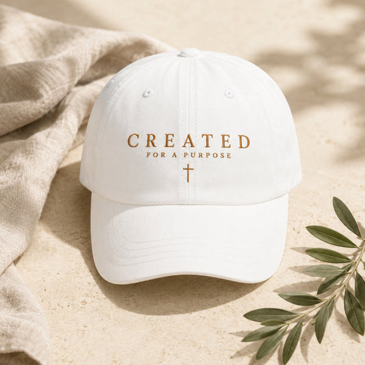 Created for a Purpose Embroidered Dad Cap in White | Christian Baseball Hat | BEE Grace-full