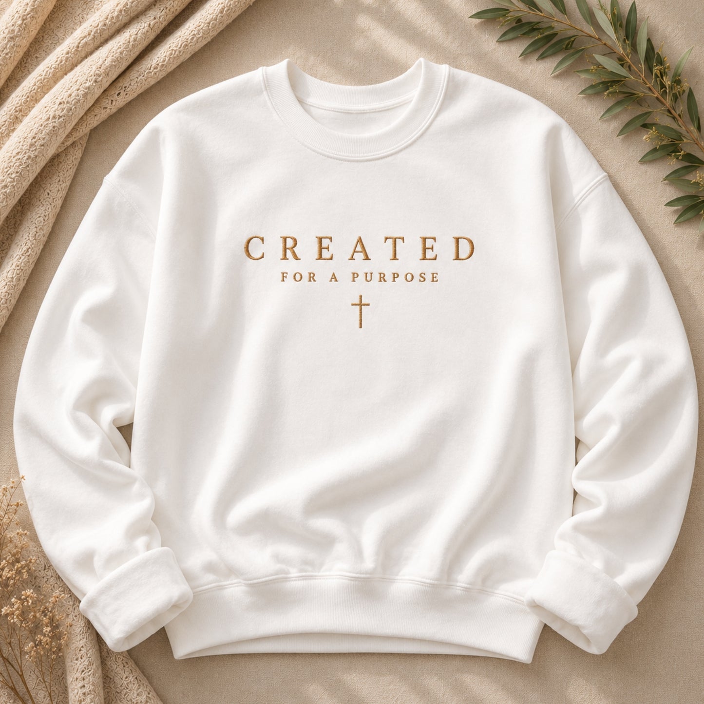 Created for a Purpose Embroidered Christian Crewneck Sweatshirt in Black | BEE Grace-full
