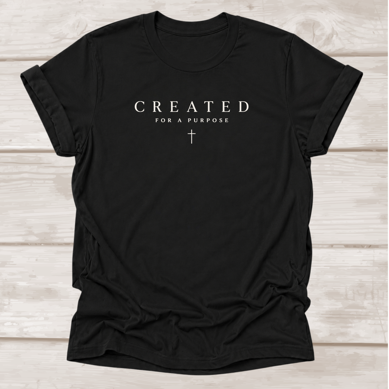 Created for a Purpose Christian T-Shirt in Black | Cross Graphic | BEE Grace-full
