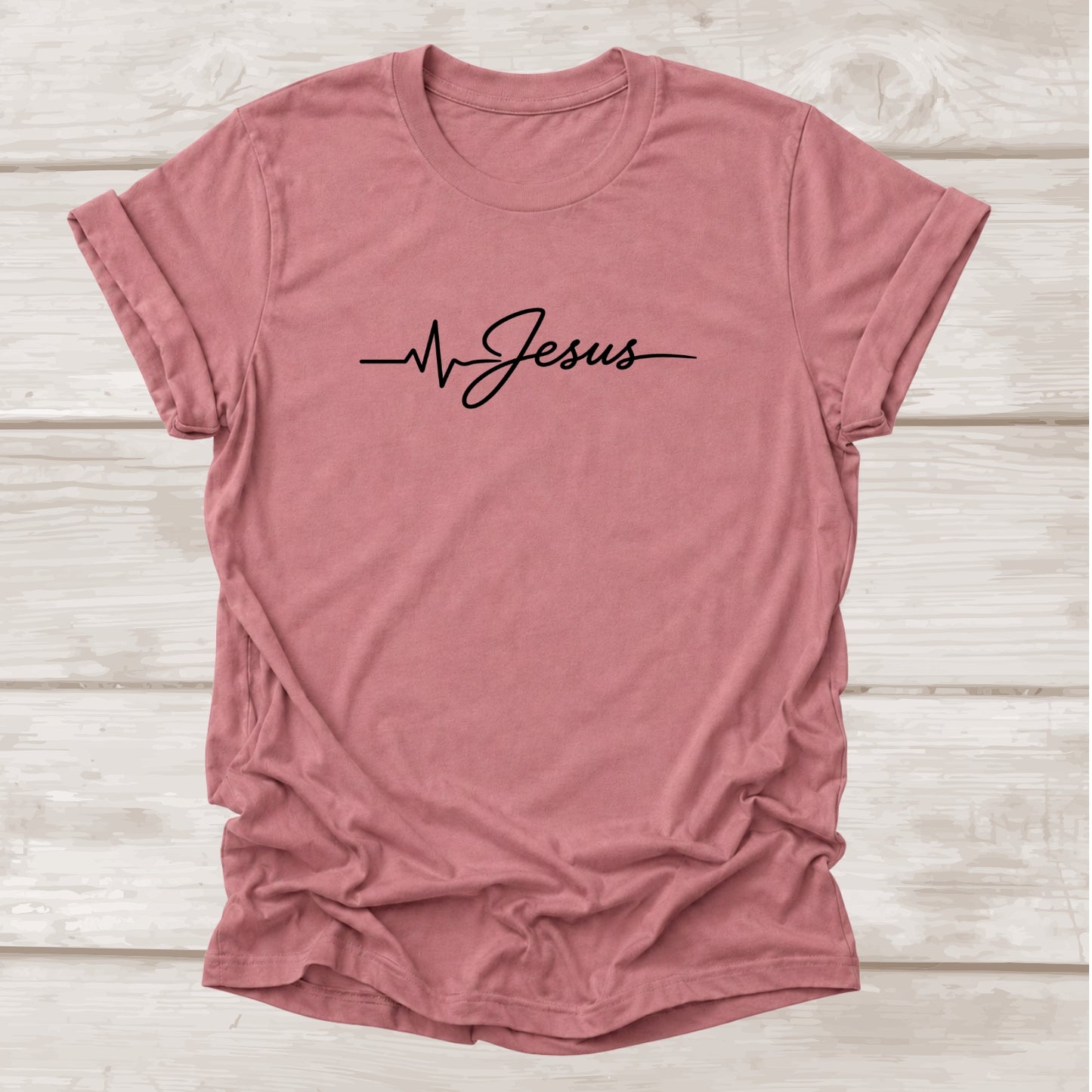 Jesus is Life Heartbeat Christian T-Shirt in Mauve | Faith Graphic Tee | BEE Grace-full