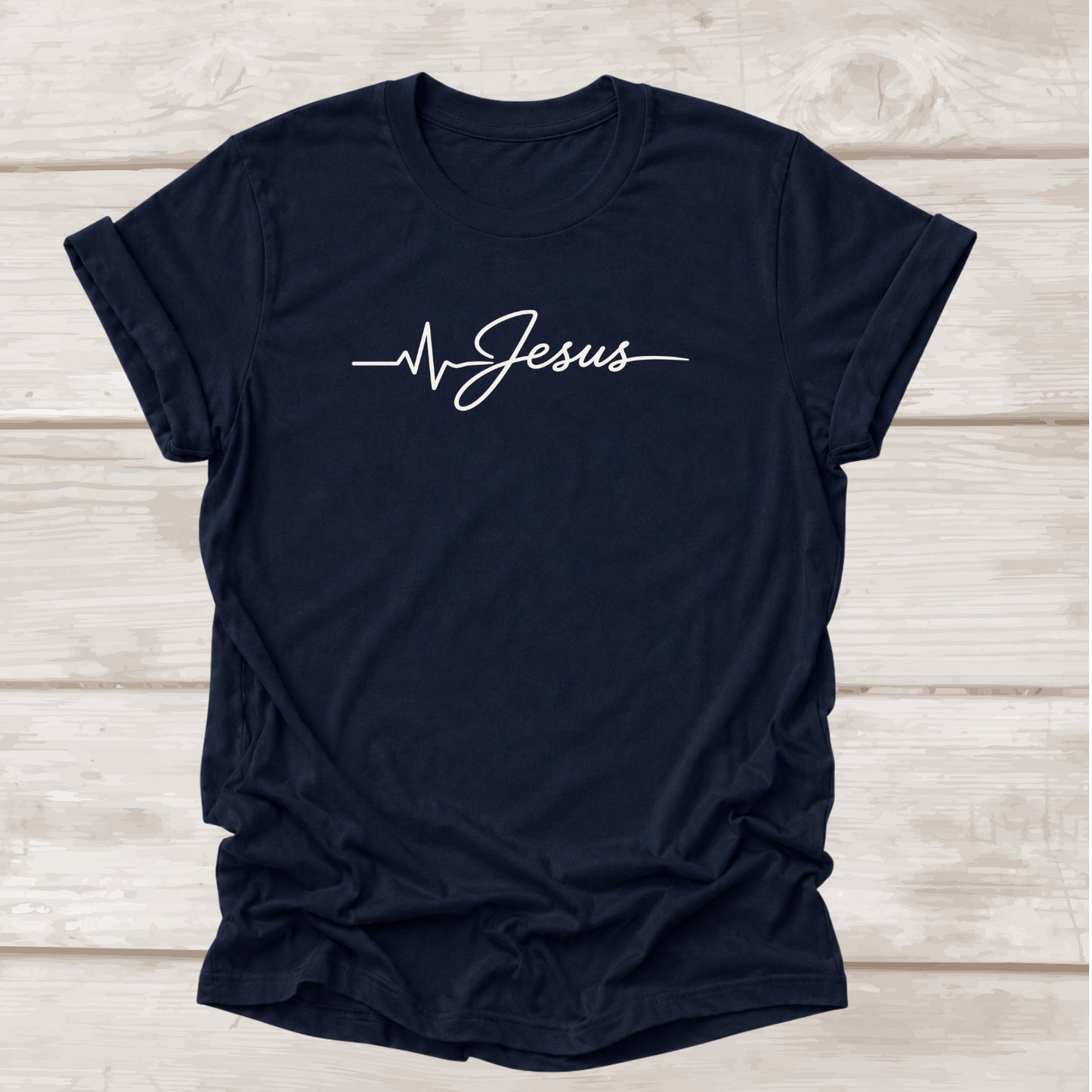 Jesus is Life Heartbeat Christian T-Shirt in Navy | Faith Graphic Tee | BEE Grace-full