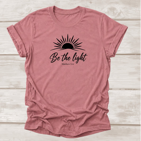 Be the Light Matthew 5:14 – Mauve Christian Graphic Tee | BEE Grace-full