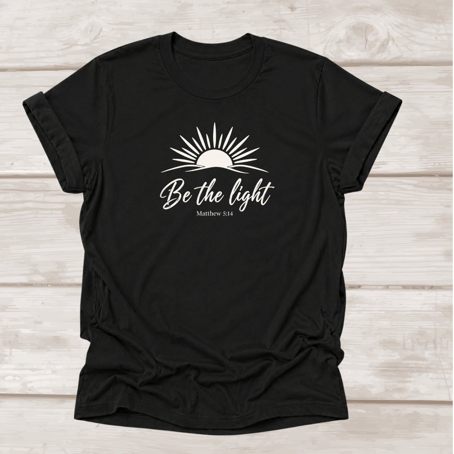 Be the Light Matthew 5:14 – Black Christian Graphic Tee | BEE Grace-full