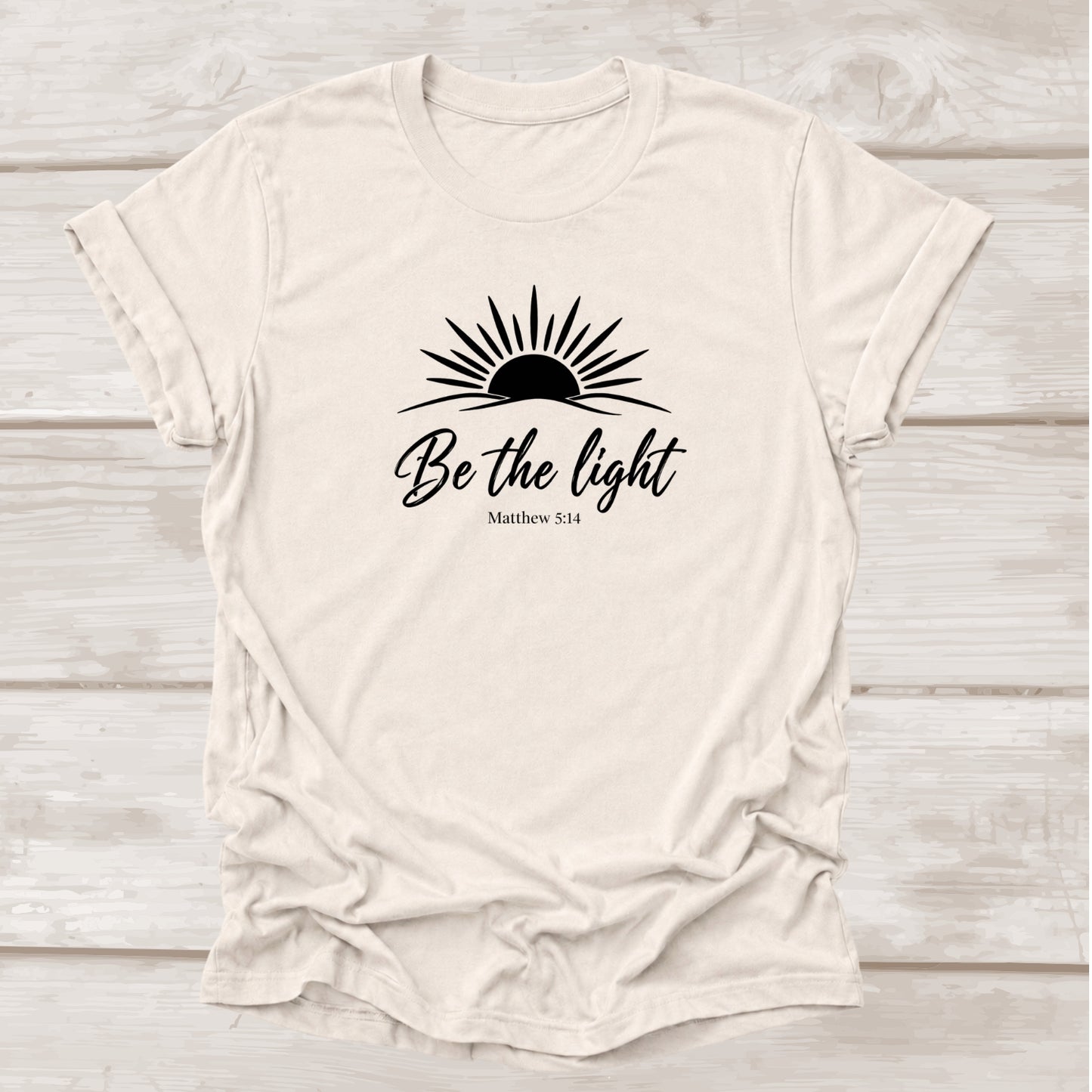 Be the Light Matthew 5:14 – Heather Dust Christian Graphic Tee | BEE Grace-full
