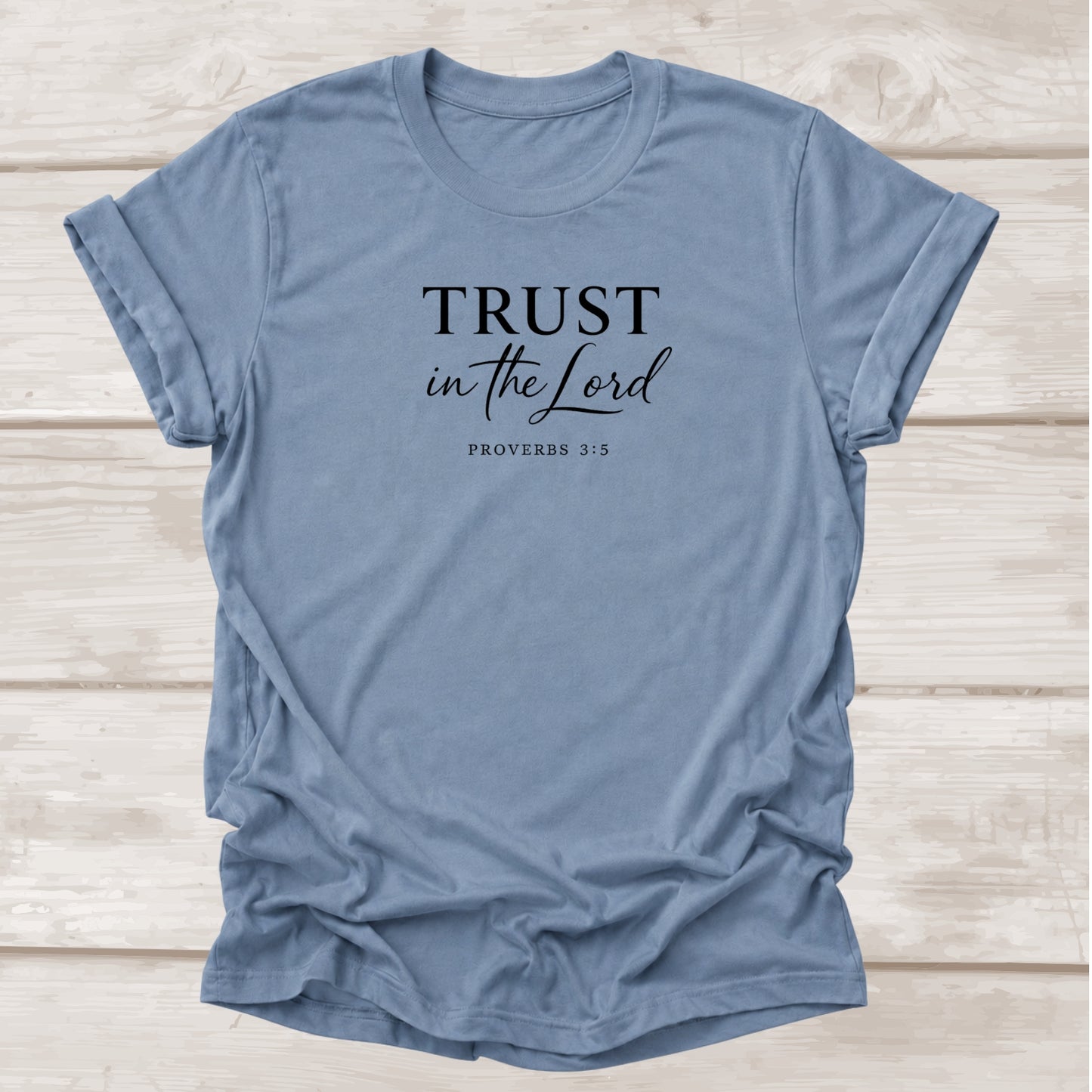 Trust in the Lord Proverbs 3:5 Christian t-shirt in steel blue  – BEE Grace-full