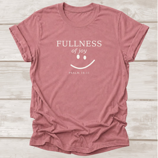 Fullness of Joy Psalm 16:11 Christian t-shirt with smiley face graphic in mauve – BEE Grace-full