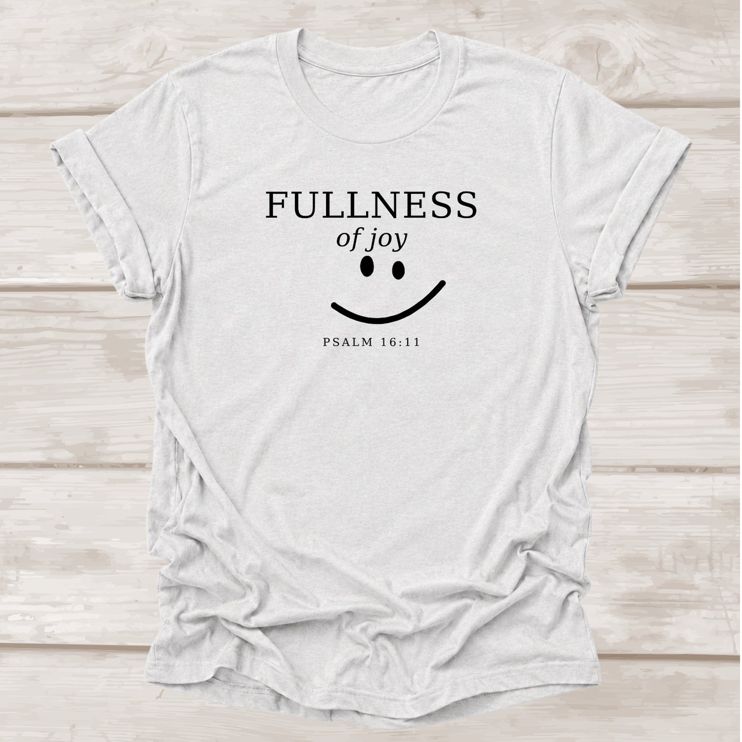 Fullness of Joy Psalm 16:11 Christian t-shirt with smiley face graphic in ash– BEE Grace-full