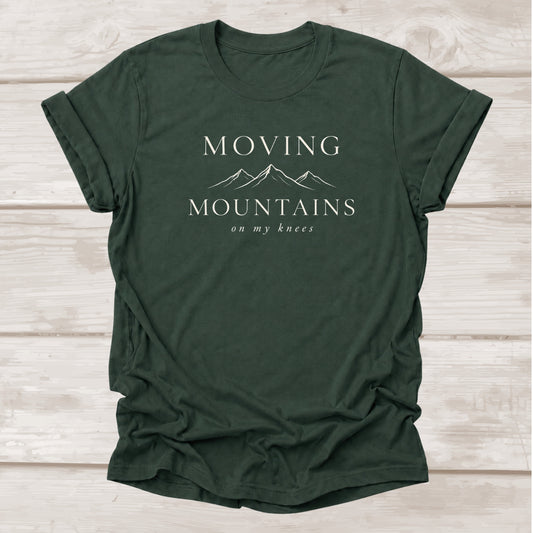 Moving Mountains on my knees Christian t-shirt in forest green – BEE Grace-full