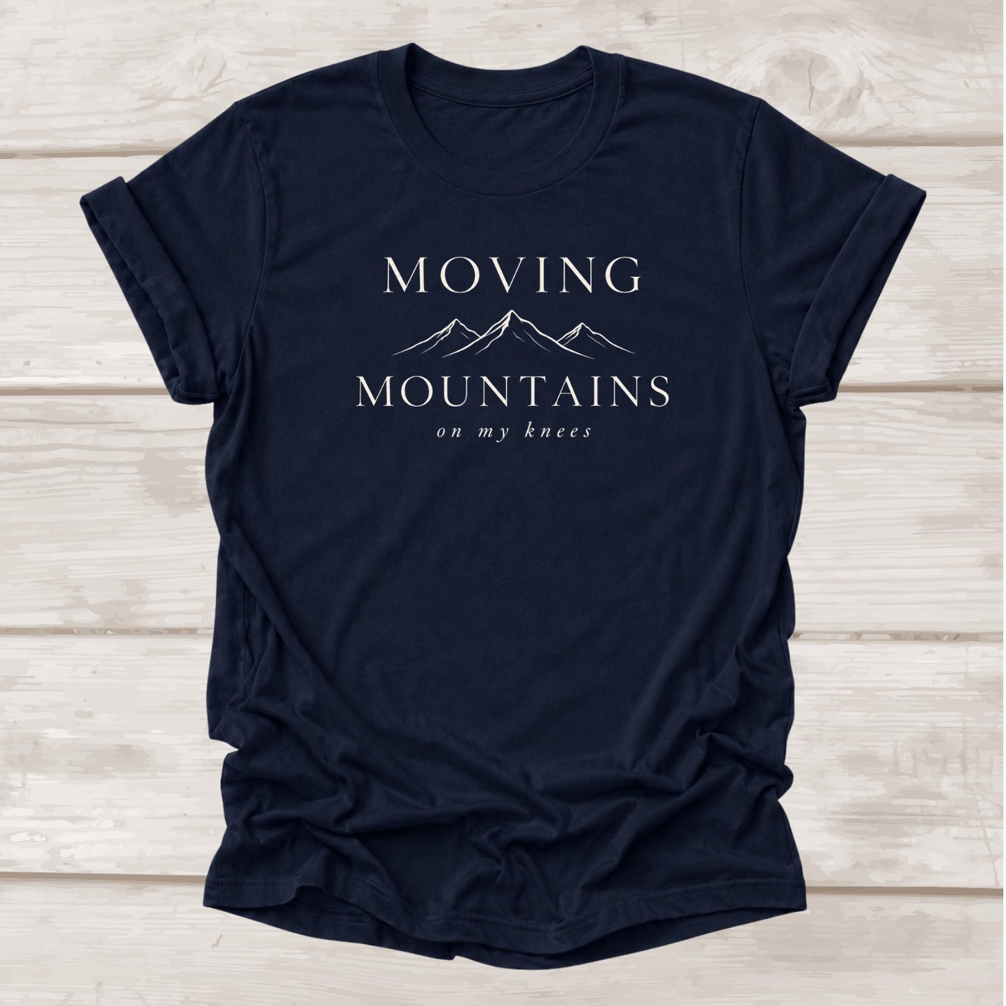 Moving Mountains on my knees Christian t-shirt in navy – BEE Grace-full