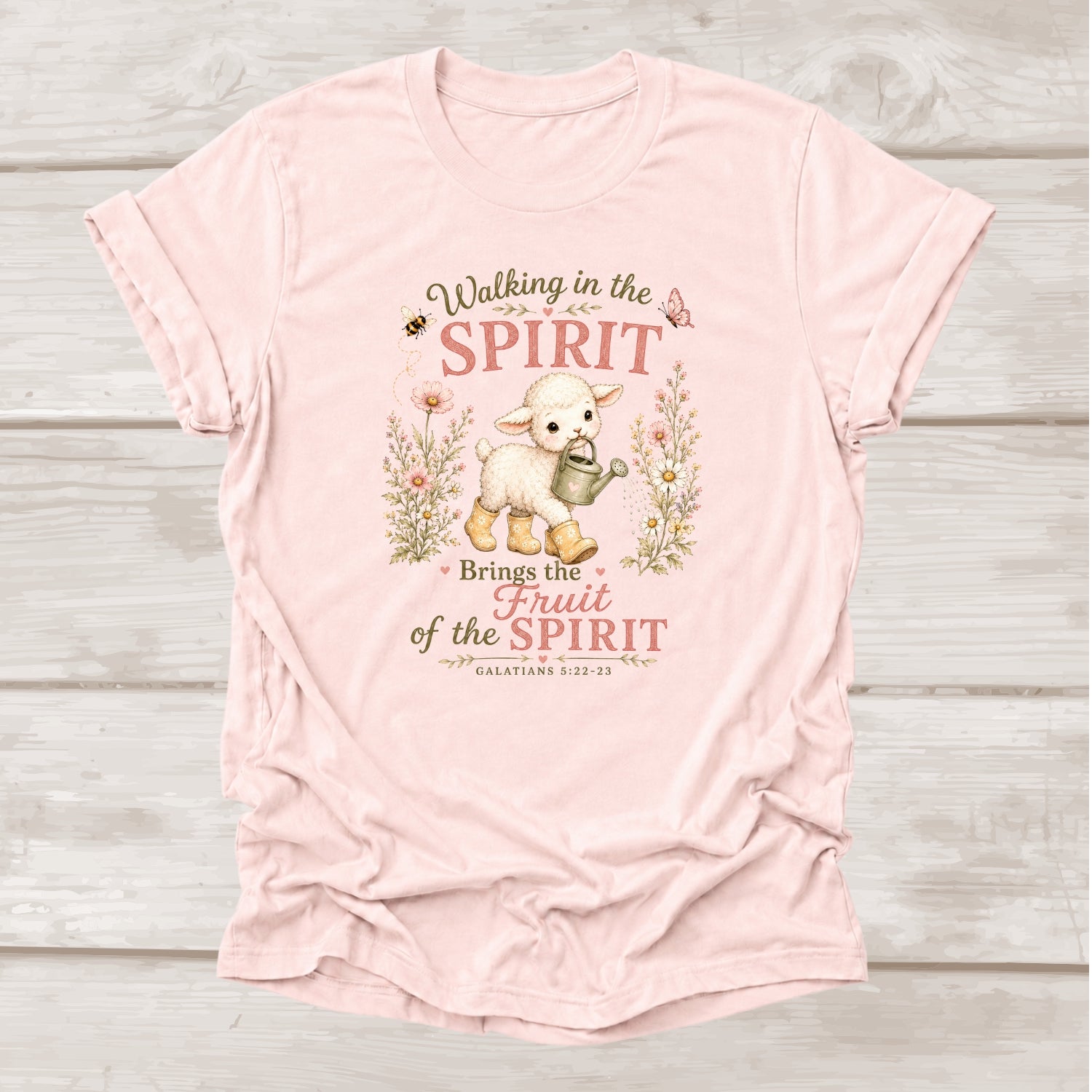 Walking in the Spirit Brings the Fruit of the Spirit Galatians 5:22-23 Christian t-shirt in soft pink – BEE Grace-full