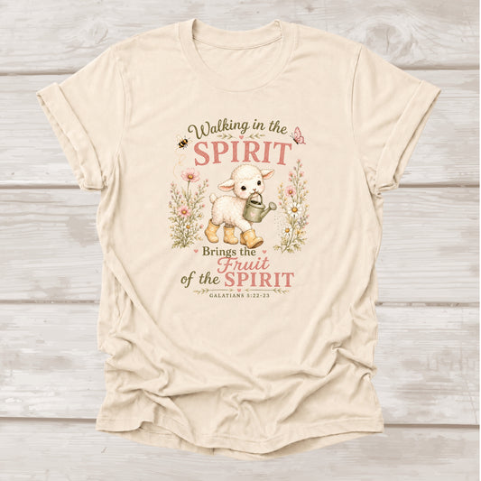 Walking in the Spirit Brings the Fruit of the Spirit Galatians 5:22-23 scripture t-shirt in soft cream – BEE Grace-full