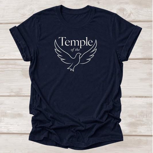 Temple of the Holy Spirit Christian t-shirt with dove graphic in navy – BEE Grace-full
