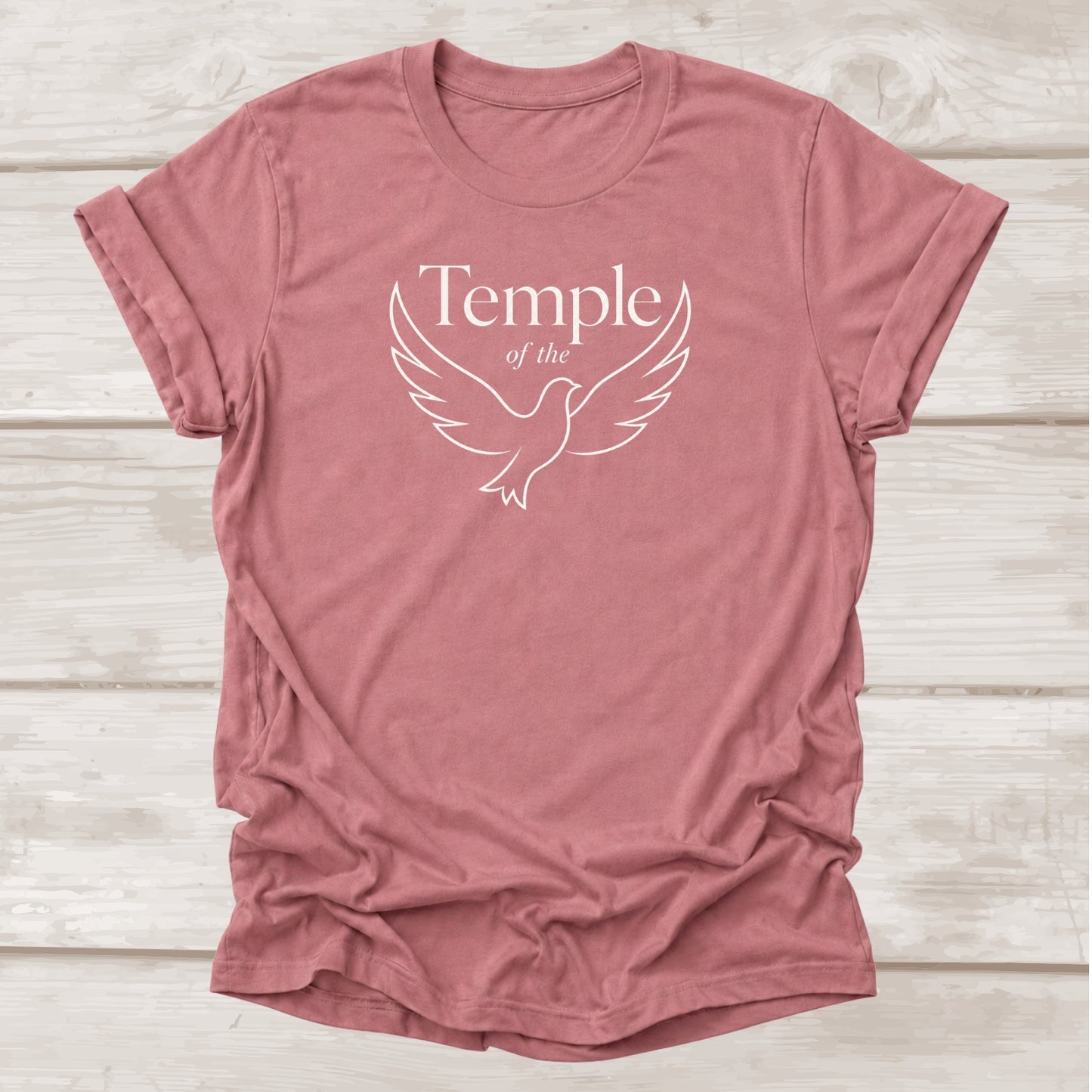 Temple of the Holy Spirit faith t-shirt with dove graphic in mauve – BEE Grace-full