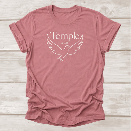 Temple of the Holy Spirit faith t-shirt with dove graphic in mauve – BEE Grace-full