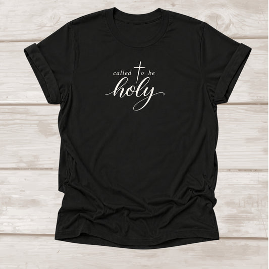 Called to Be Holy 1 Peter 1:15 Christian t-shirt with cross script in black – BEE Grace-full