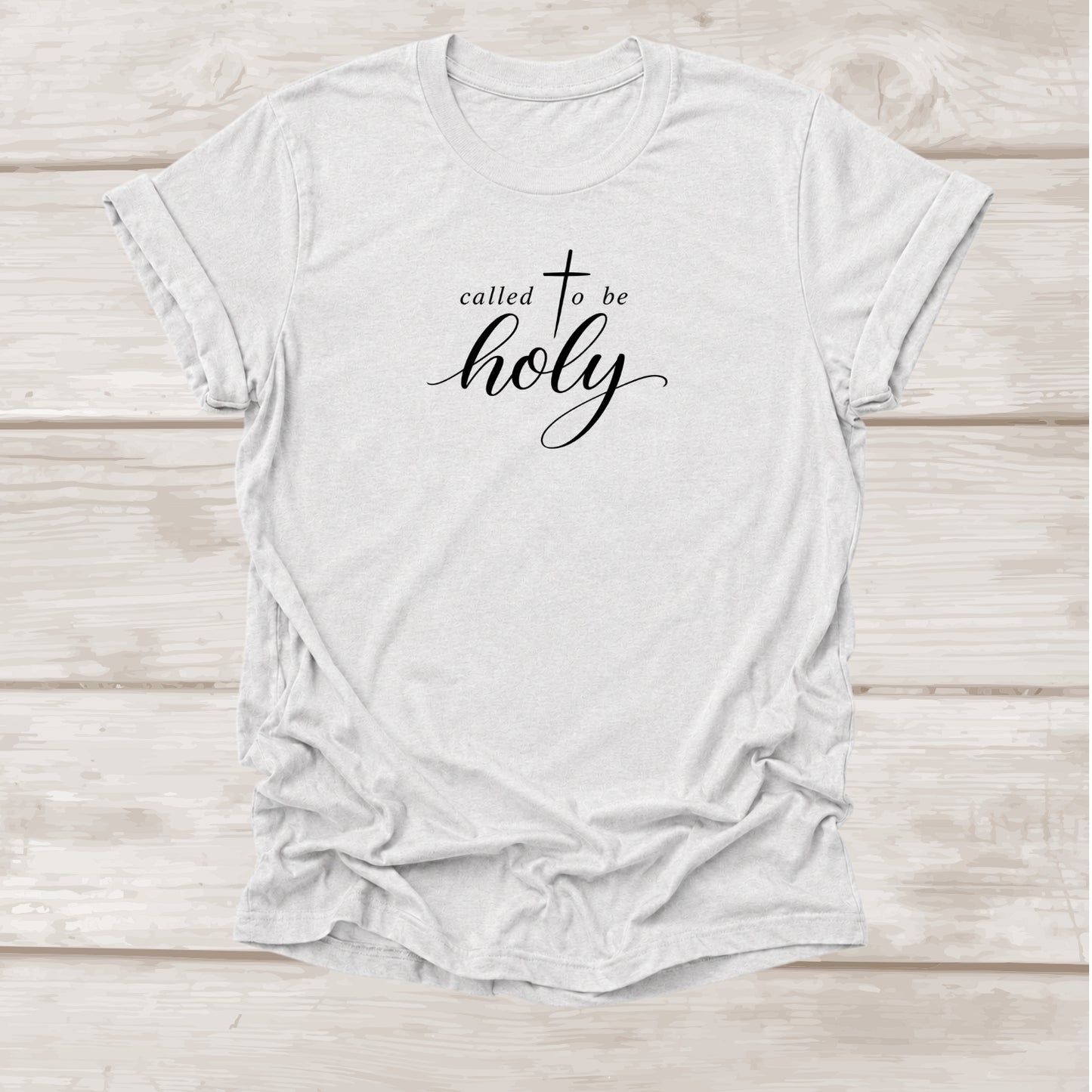 Called to Be Holy 1 Peter 1:15 scripture t-shirt with cross script in ash – BEE Grace-full