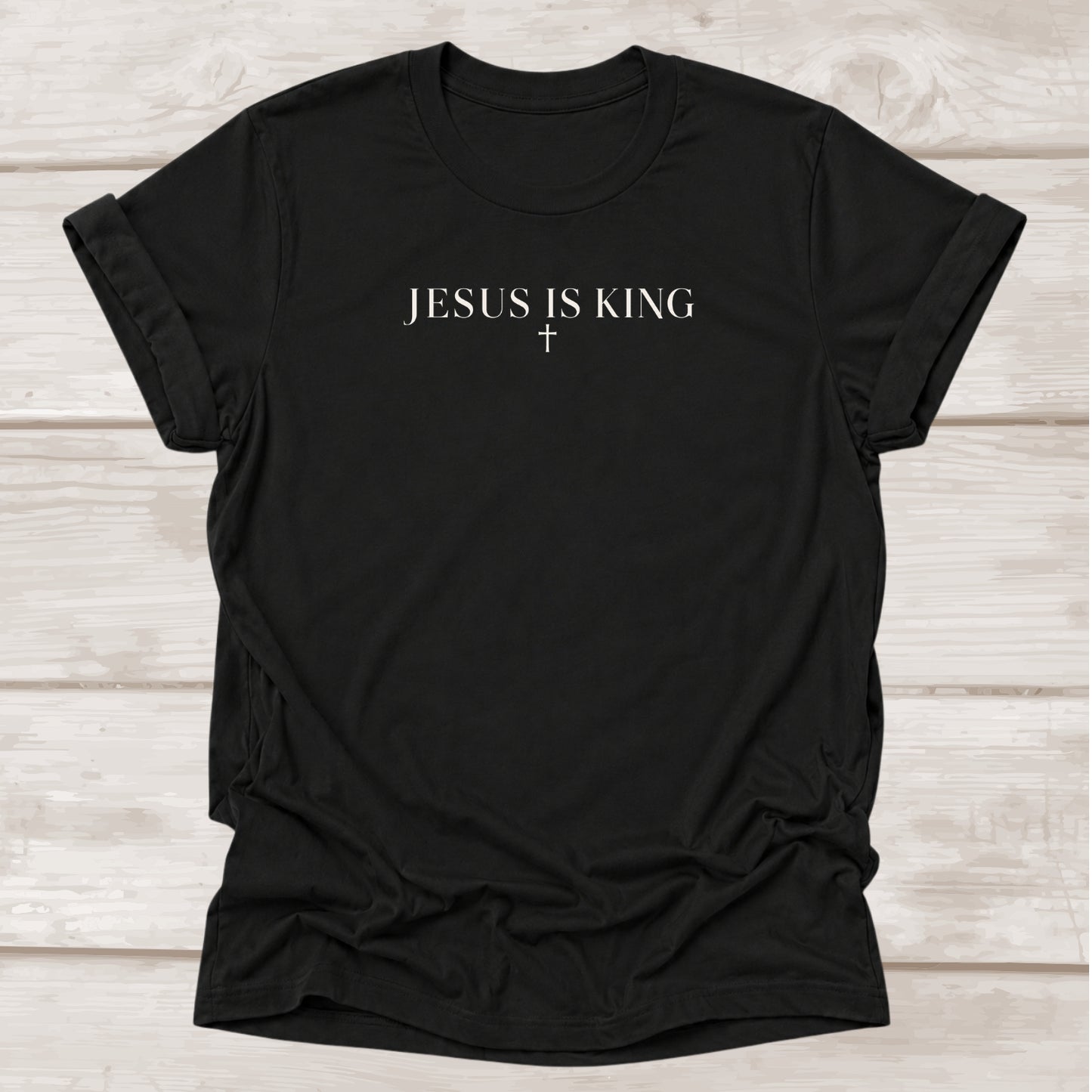 Jesus Is King Christian t-shirt with cross in black – BEE Grace-full
