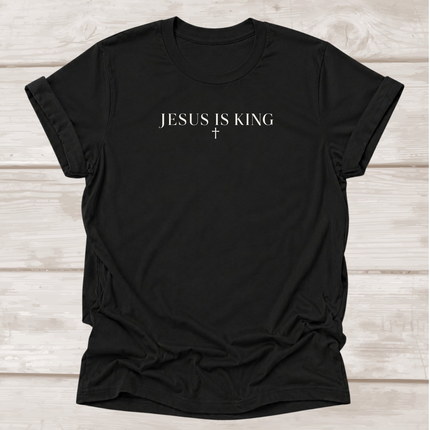 Jesus Is King Christian t-shirt with cross in black – BEE Grace-full
