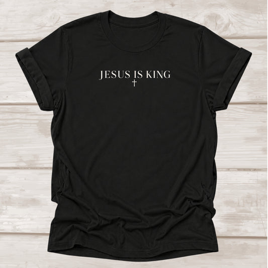 Jesus Is King Christian t-shirt with cross in black – BEE Grace-full
