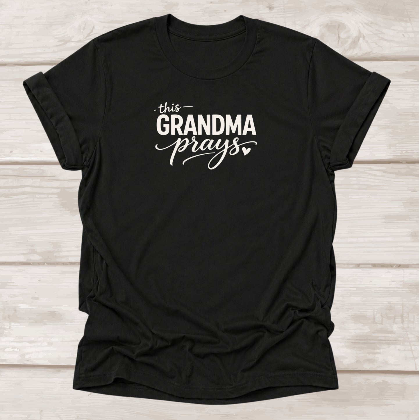 This Grandma Prays Christian t-shirt with script graphic in black – BEE Grace-full