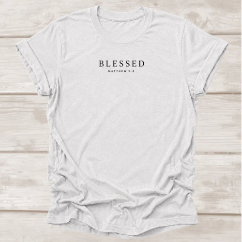 Blessed Matthew 5:8 Christian t-shirt in ash white, minimalist faith tee by BEE Grace-full