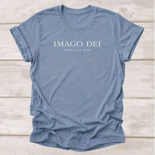 Imago Dei Image of God Christian t-shirt in steel blue, Genesis 1:27 faith tee by BEE Grace-full