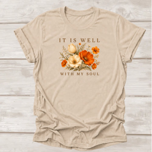 It Is Well With My Soul Christian T-Shirt – Tan | BEE Grace-full