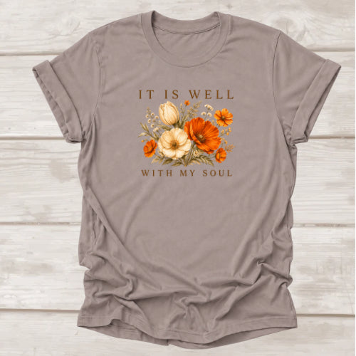 It Is Well With My Soul Christian T-Shirt – Pebble Brown | BEE Grace-full