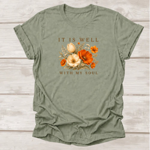 It Is Well With My Soul Christian T-Shirt – Sage | BEE Grace-full