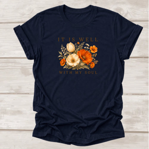 It Is Well With My Soul Christian T-Shirt – Navy | BEE Grace-full