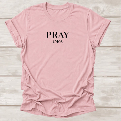 Pray ORA t-shirt in Orchid — Christian prayer tee by BEE Grace-full