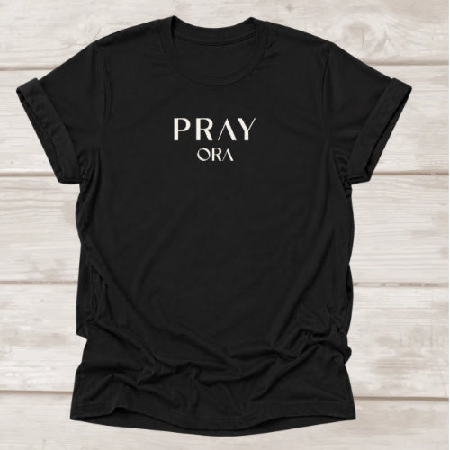 Pray ORA t-shirt in Black — Christian prayer tee by BEE Grace-full